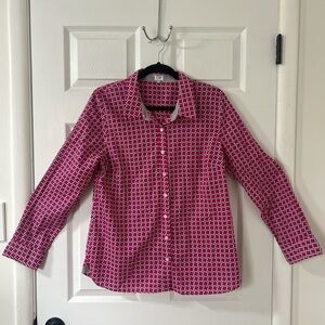 crown & ivy Magenta Pink Geometric Button-Up Shirt Size L 100% cotton